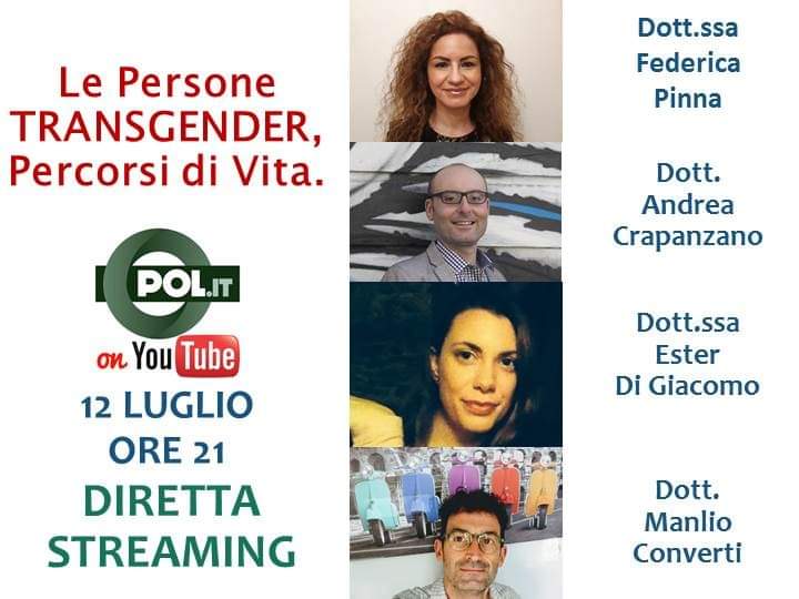 12 LUGLIO ORE 21 DIRETTA STREAMING: LE PERSONE TRANSGENDER, PERCORSI DI VITA