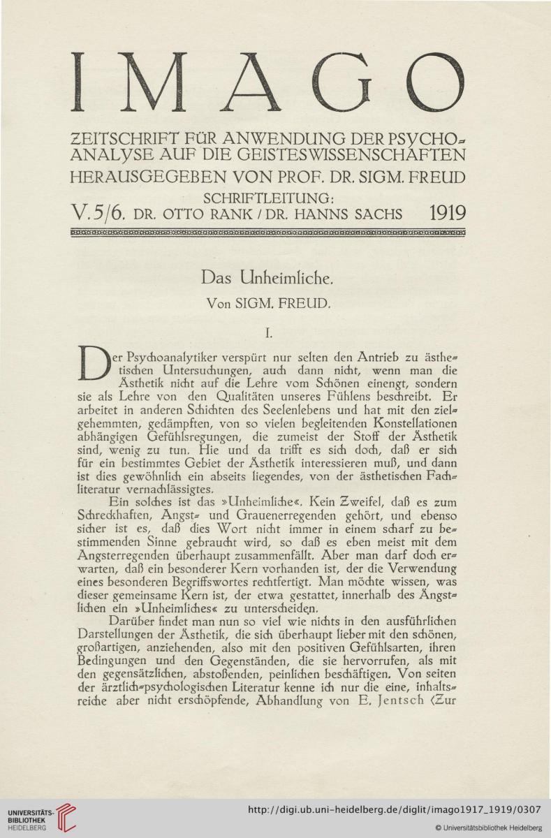 L’inquietante, 1919 (traduzione di Antonello Sciacchitano)